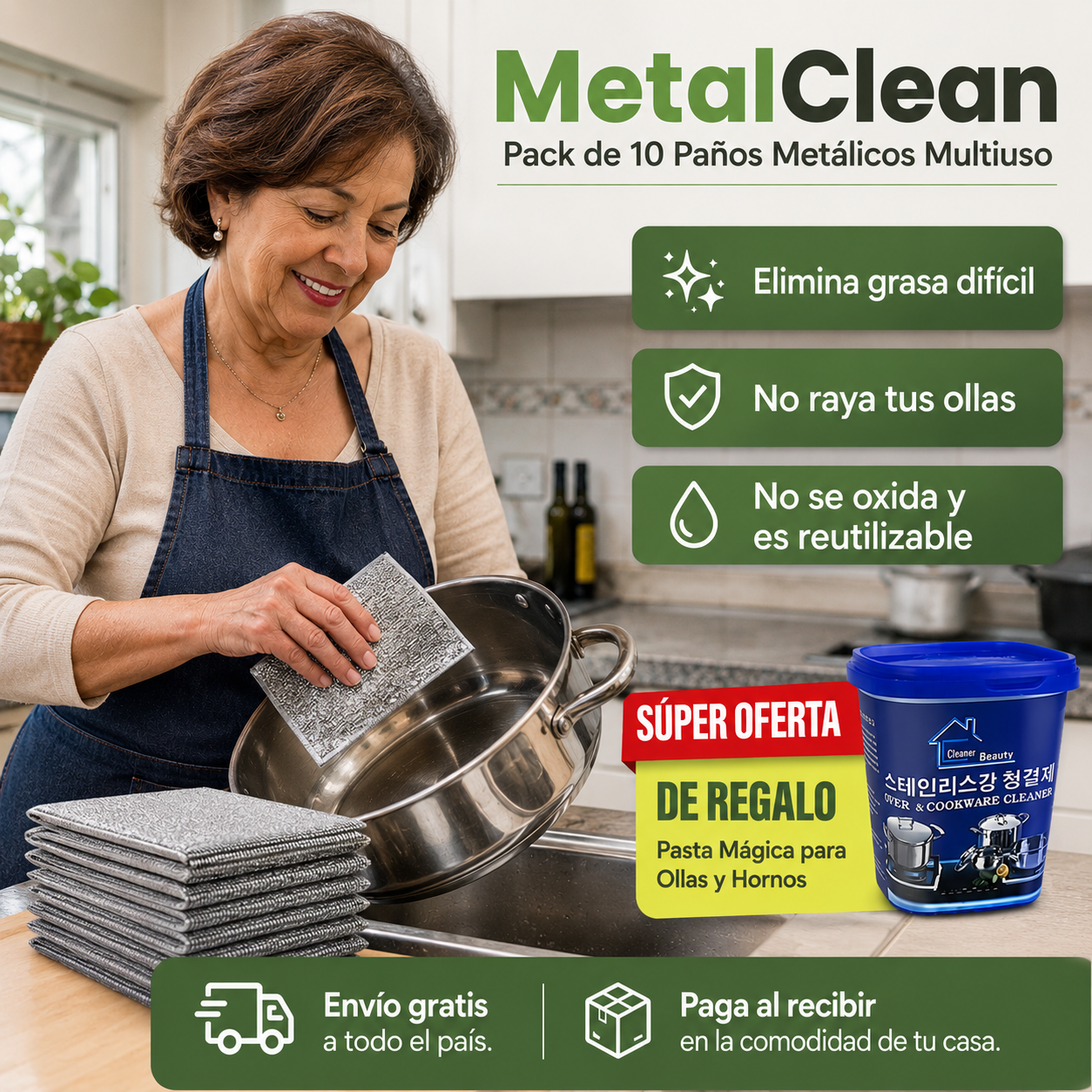 MetalClean x10 – El paño metálico reutilizable que reemplaza la birutilla tradicional
