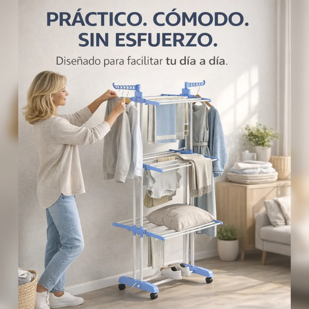 Tendedero Plegable 3 Niveles - Seca toda tu ropa en menos espacio