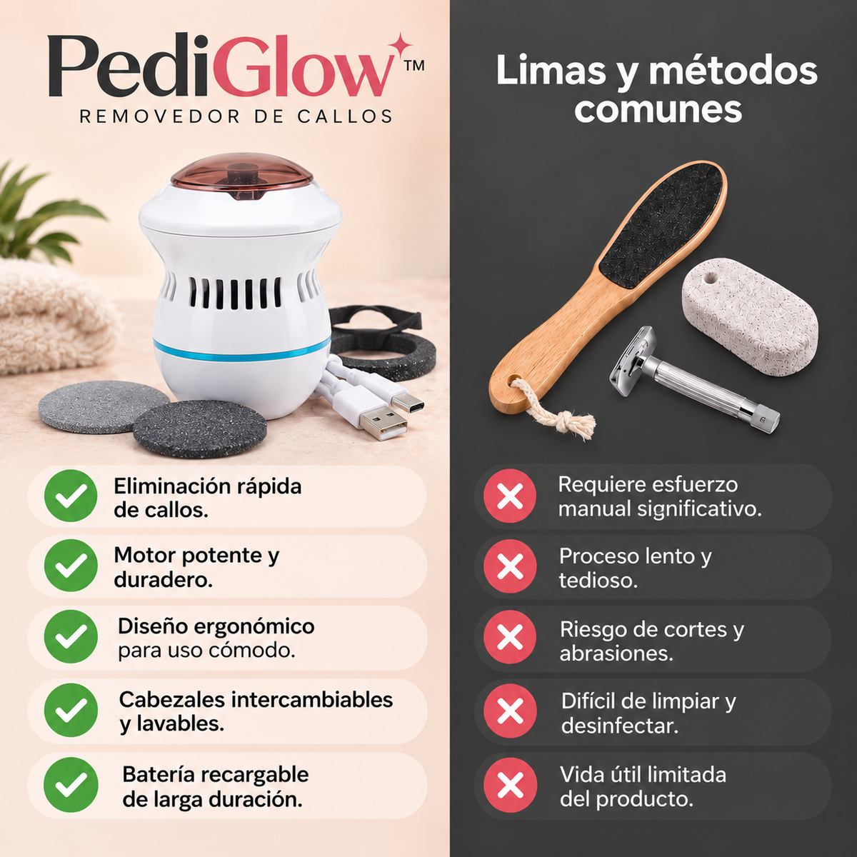 Removedor de callos PediGlow - Pies suaves al instante