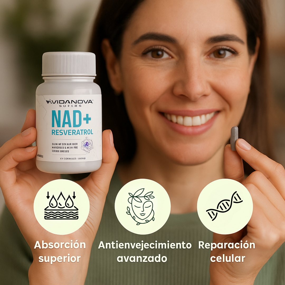 NAD+ Resveratrol Antiedad – Tu defensa diaria contra el envejecimiento prematuro
