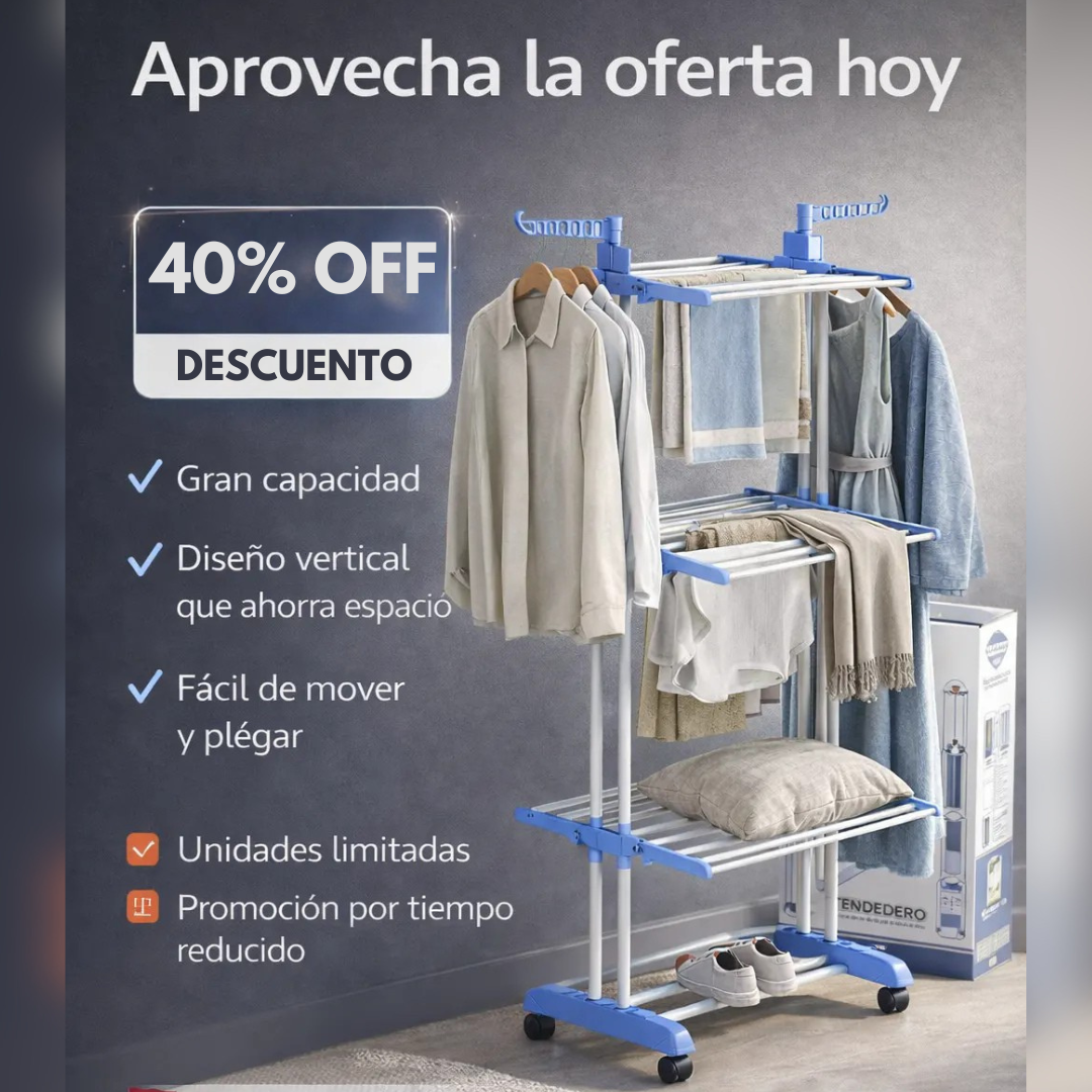 Tendedero Plegable 3 Niveles - Seca toda tu ropa en menos espacio