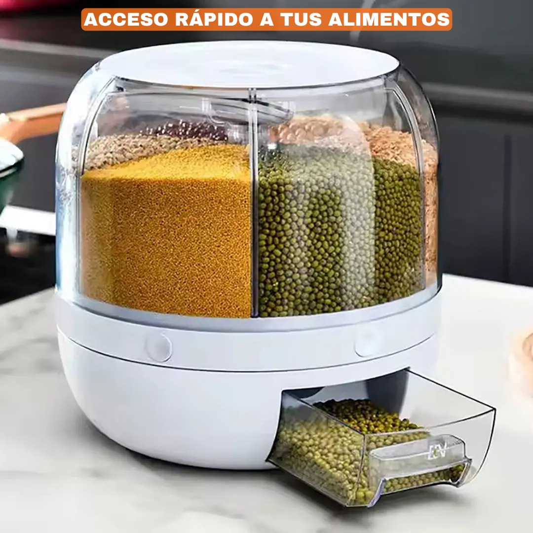 Dispensador Giratorio 6 en 1 – Alimentos frescos y siempre a mano