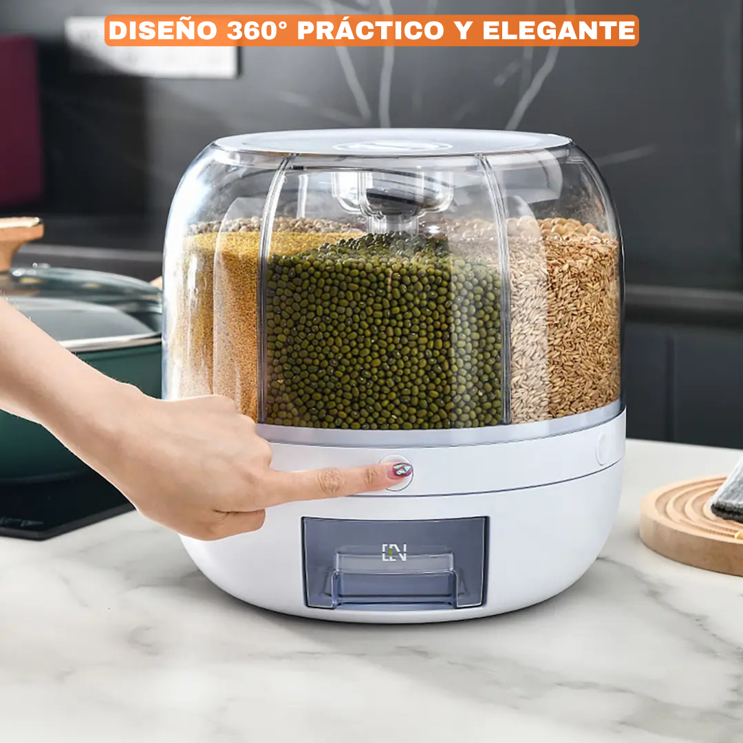 Dispensador Giratorio 6 en 1 – Alimentos frescos y siempre a mano
