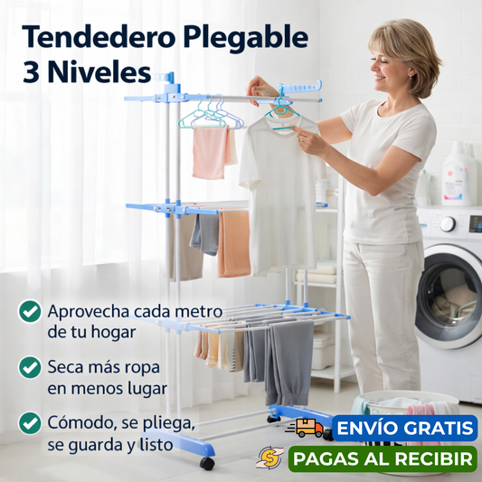 Tendedero Plegable 3 Niveles - Seca toda tu ropa en menos espacio