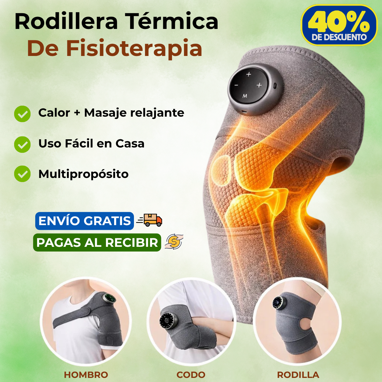 Rodillera Térmica de Fisioterapia - Calor y masaje para rodillas, hombros y codos
