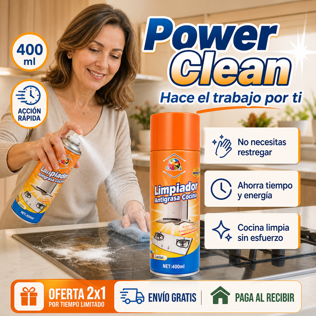 Spray Antigrasa PowerClean™- Hace el trabajo pesado por ti