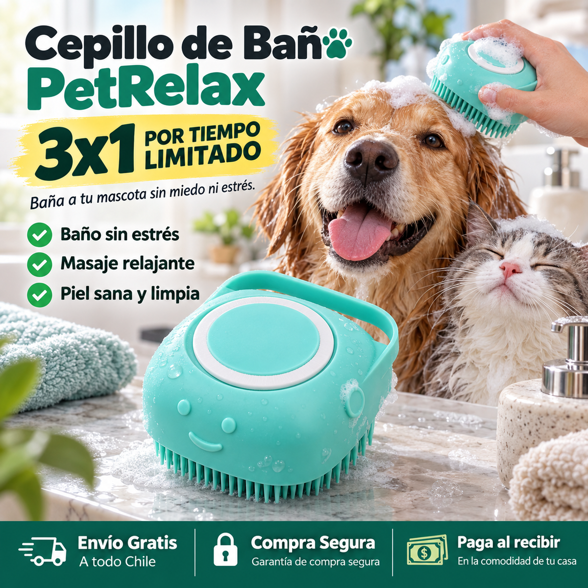 Cepillo de Baño PetRelax - Baña a tu mascota sin miedo ni estrés