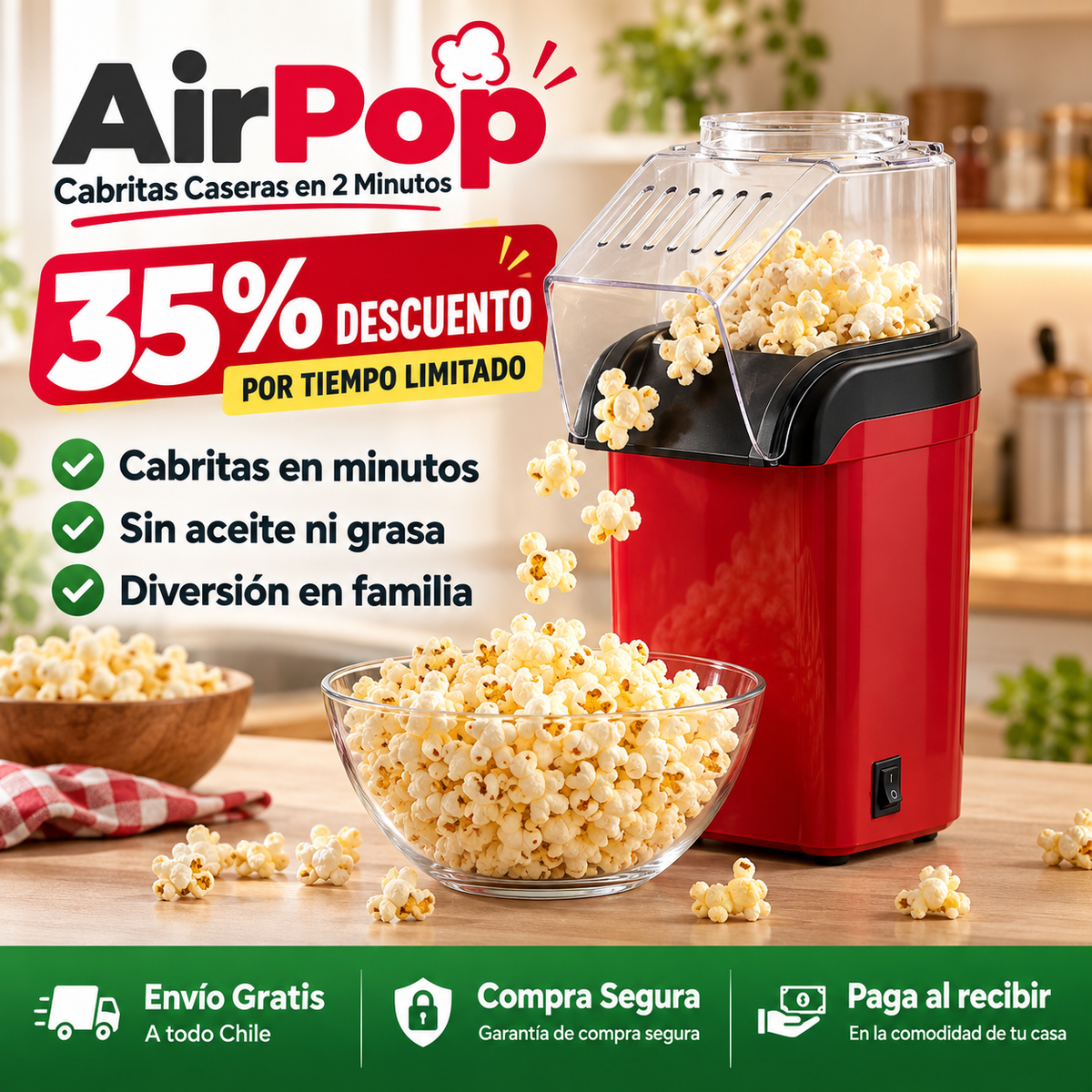 Máquina de Palomitas AirPop - Cabritas Caseras en 2 Minutos