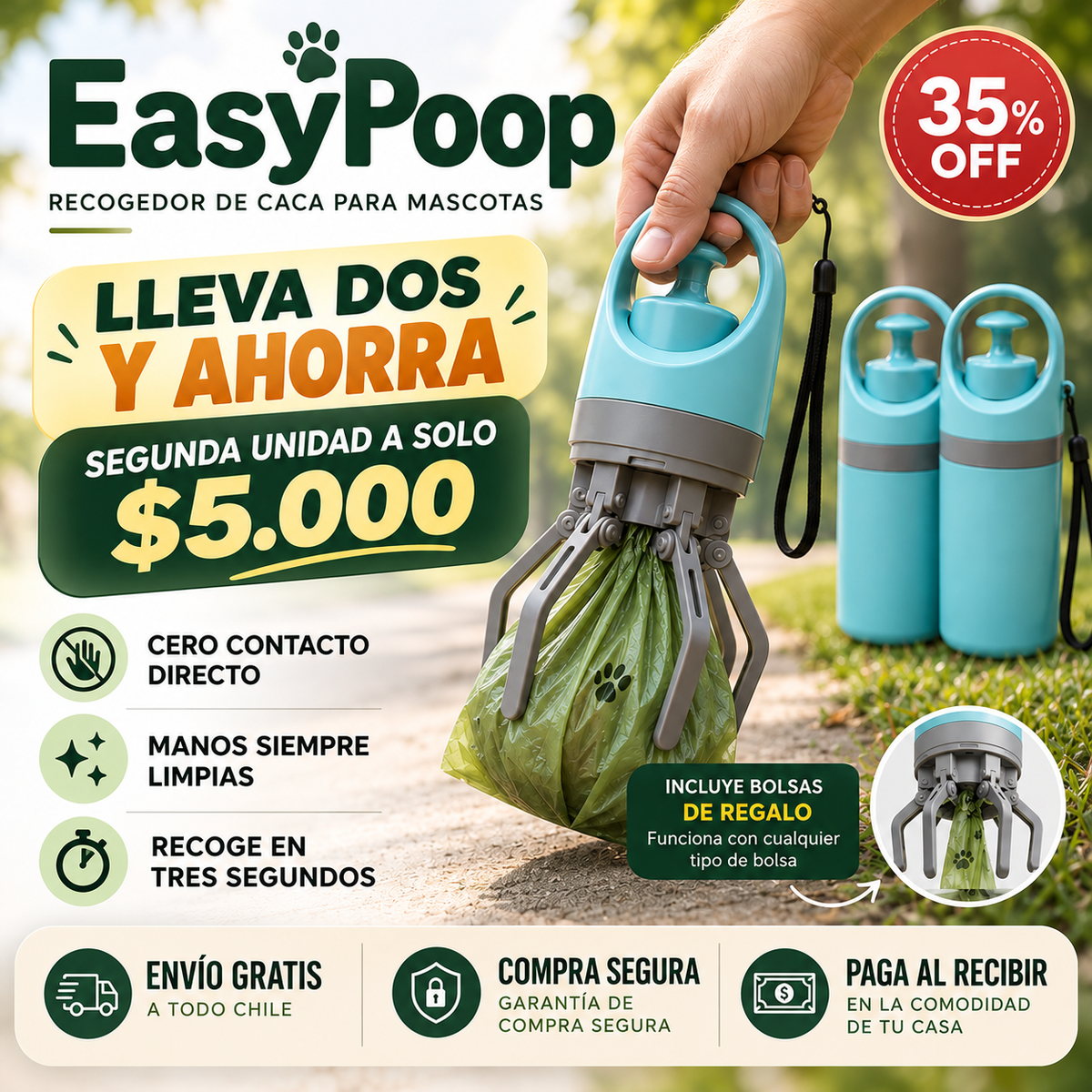 Recogedor de Caca EasyPoop 2 - Limpieza rápida sin ensuciarte