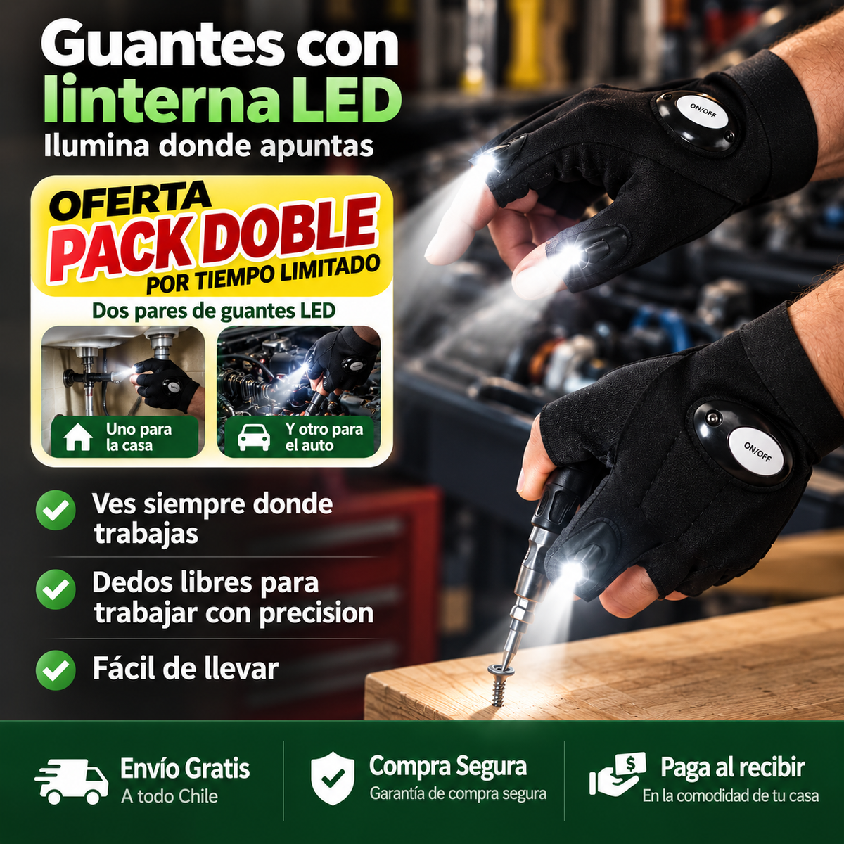 Guantes con linterna LED - Ilumina donde apuntas