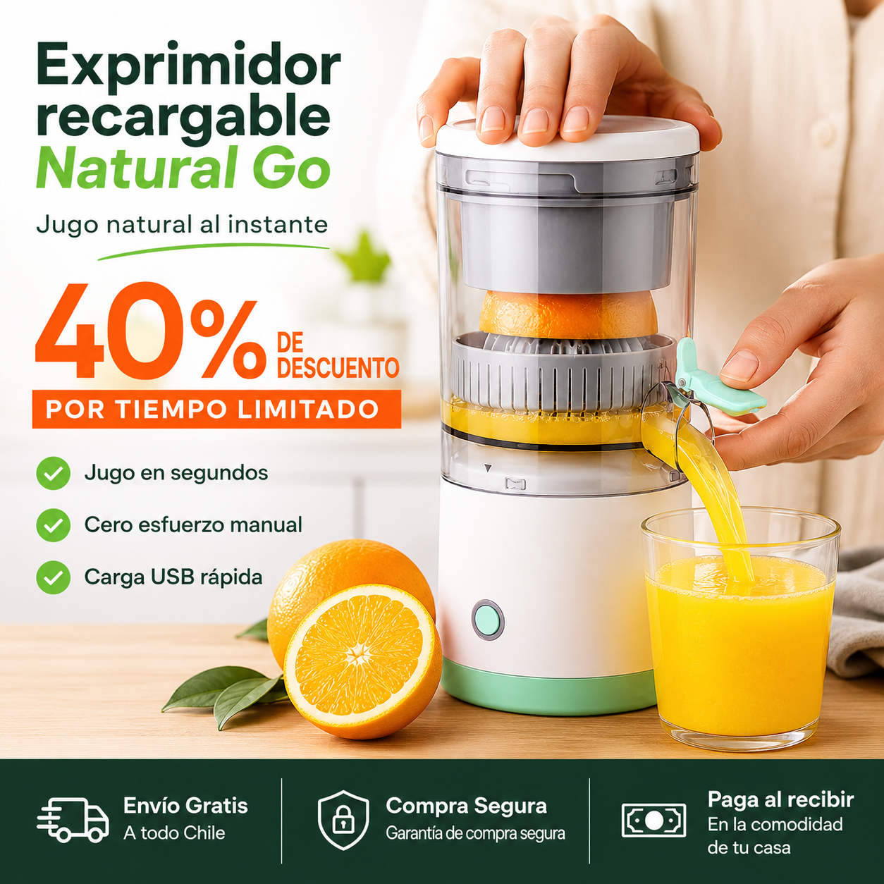 Exprimidor Recargable NaturalGo - Jugo natural al instante