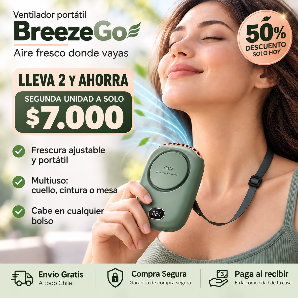 Ventilador portátil BreezeGo - Aire fresco donde vayas