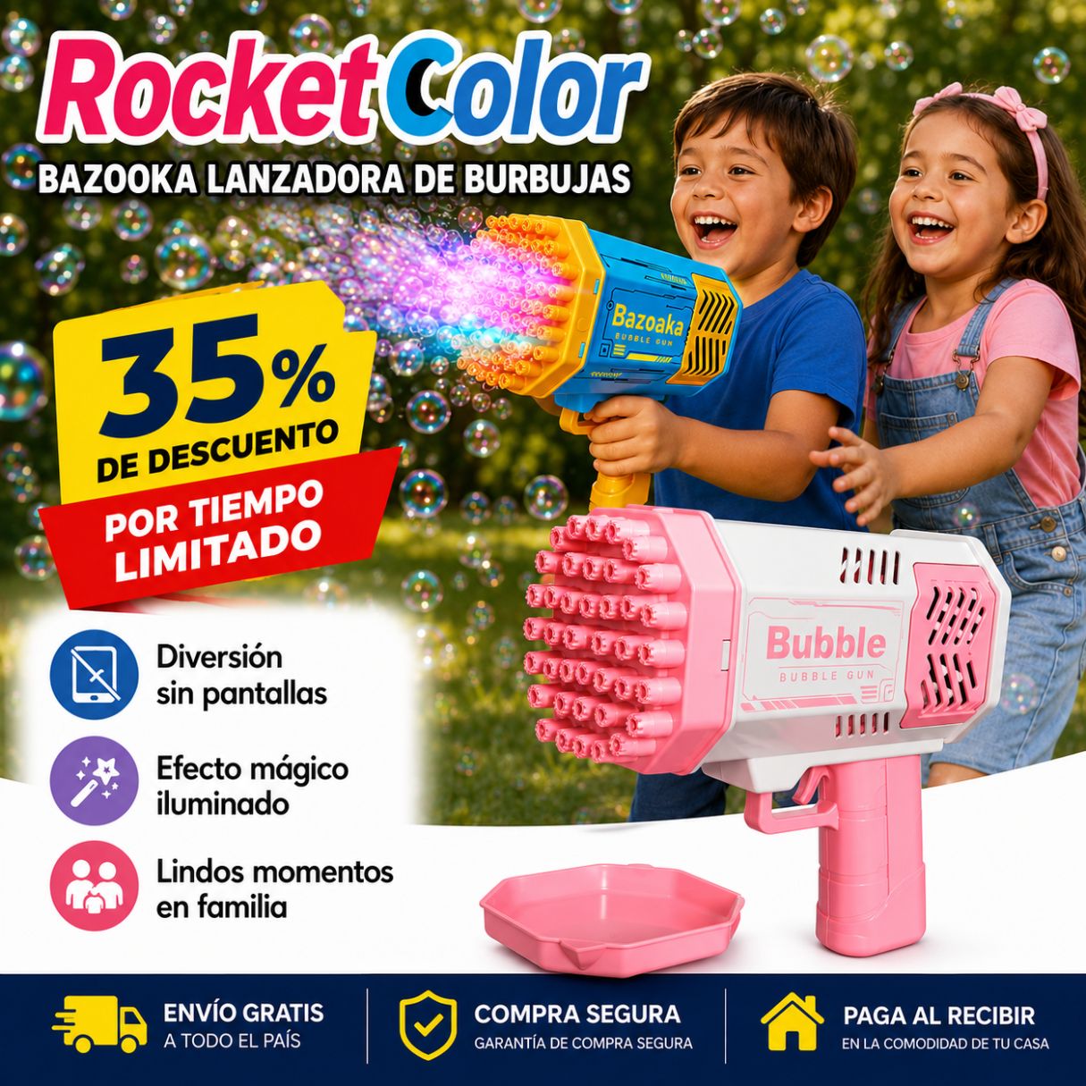 Bazooka de Burbujas RocketColor - Una fiesta de burbujas en segundos