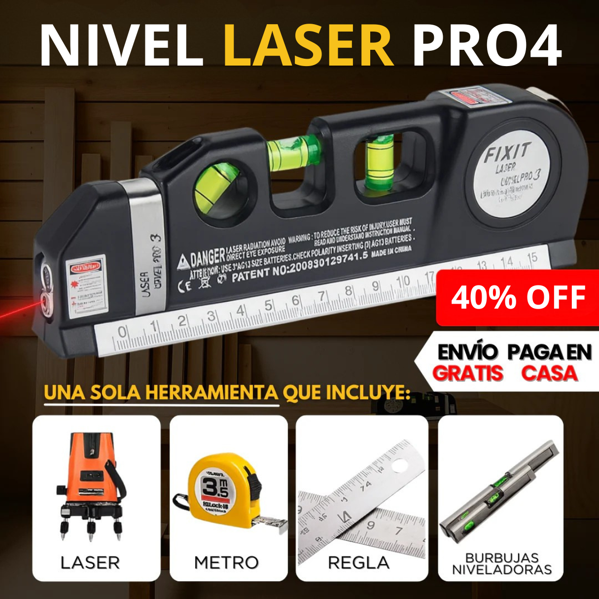 Nivel Laser Pro4 - Mide, nivela y marca bien a la primera