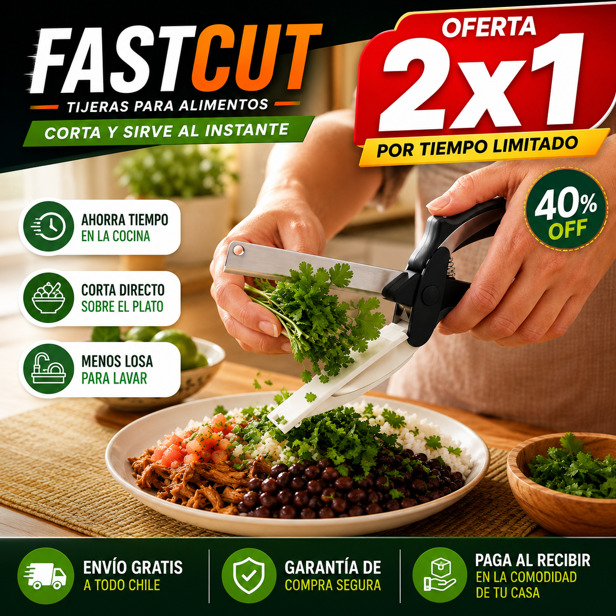 Tijeras para Alimentos FastCut - Reemplaza cuchillo y tabla en un solo corte