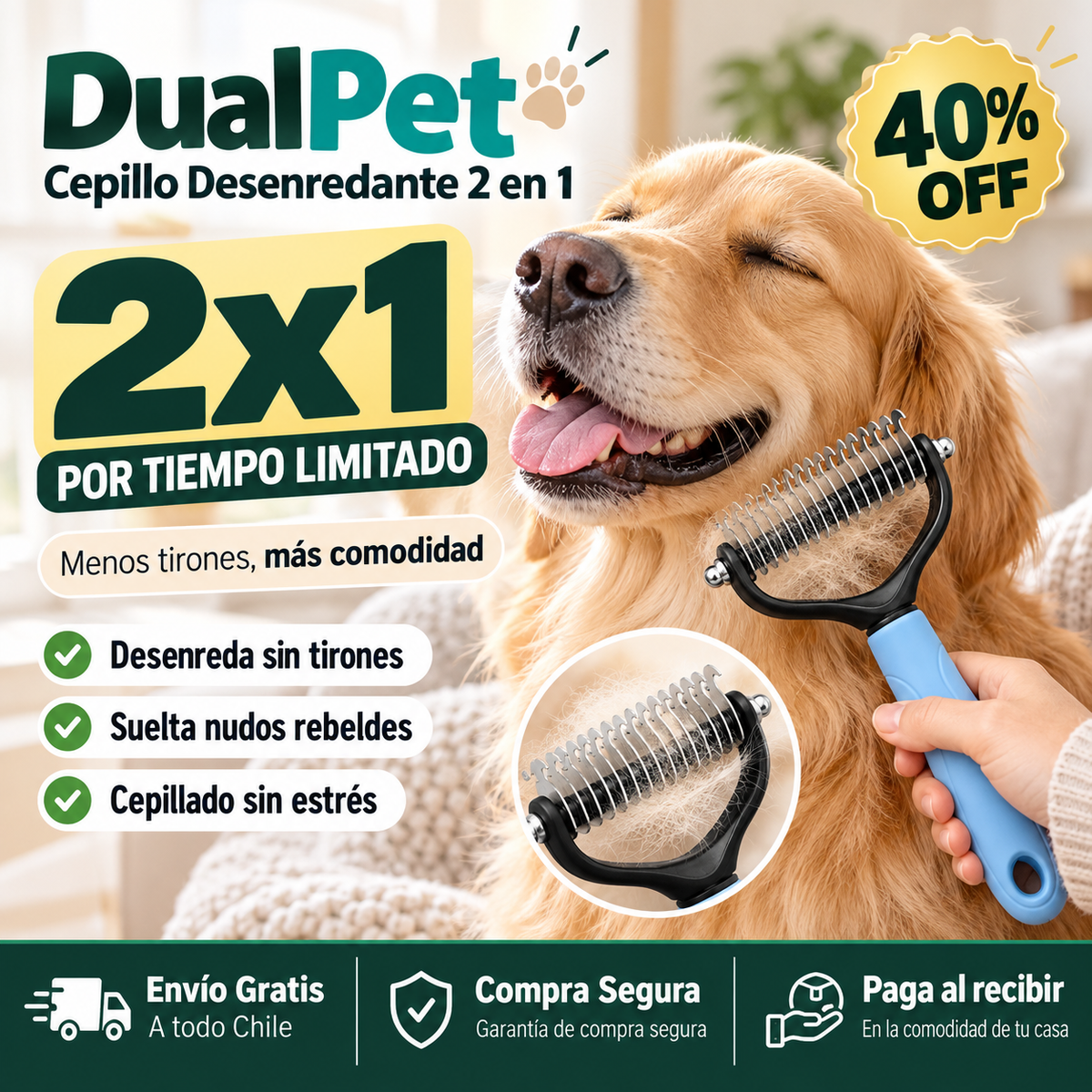 Cepillo Quitanudos DualPet - Desenreda y suelta fácilmente