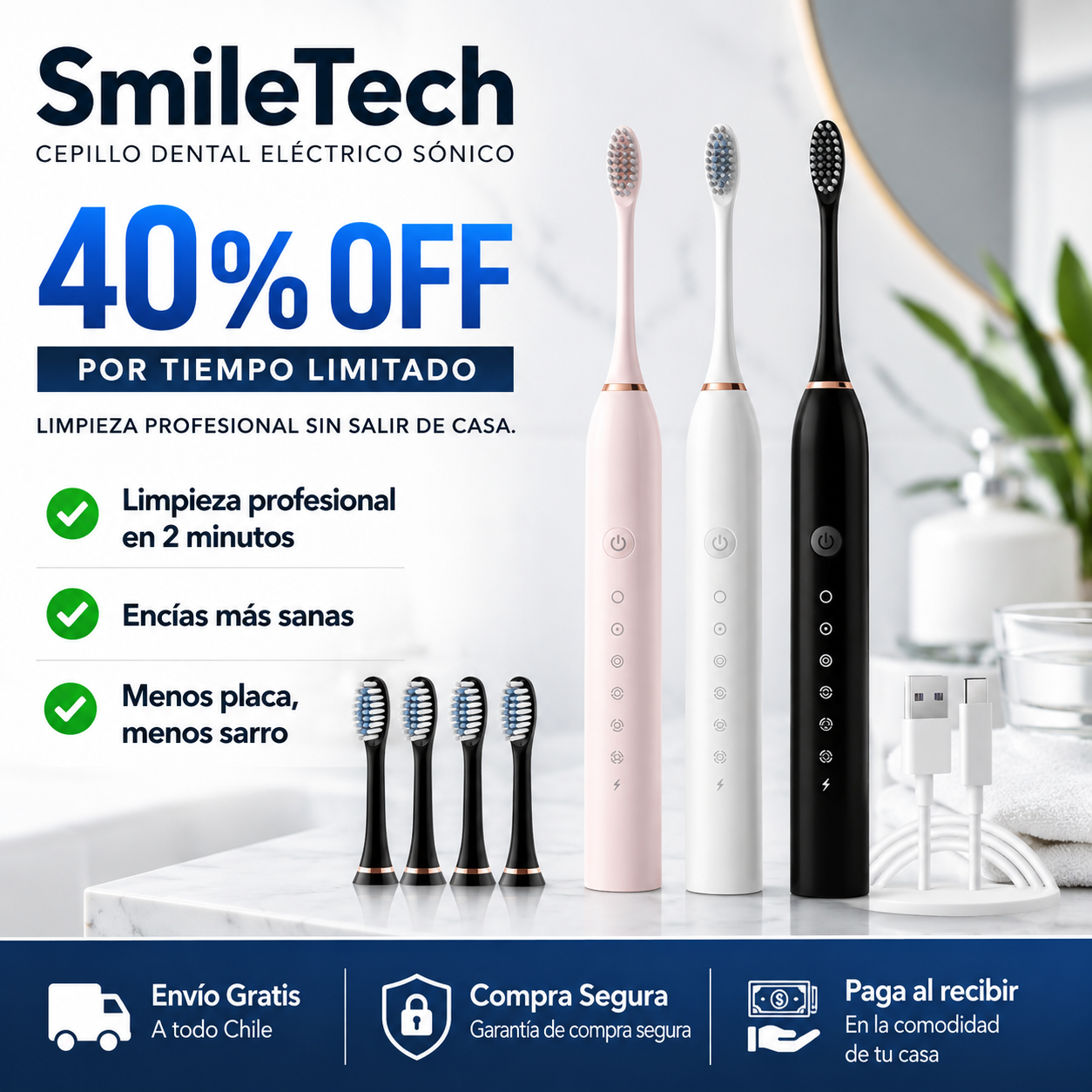 Cepillo Sónico SmileTech - Limpieza profesional en casa