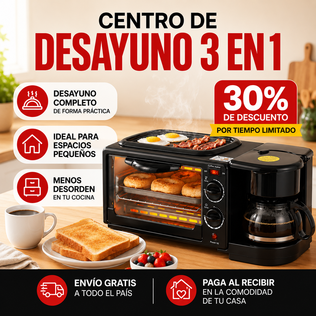 Centro de Desayuno 3 en 1 - Café, tostadas y desayuno… todo al mismo tiempo