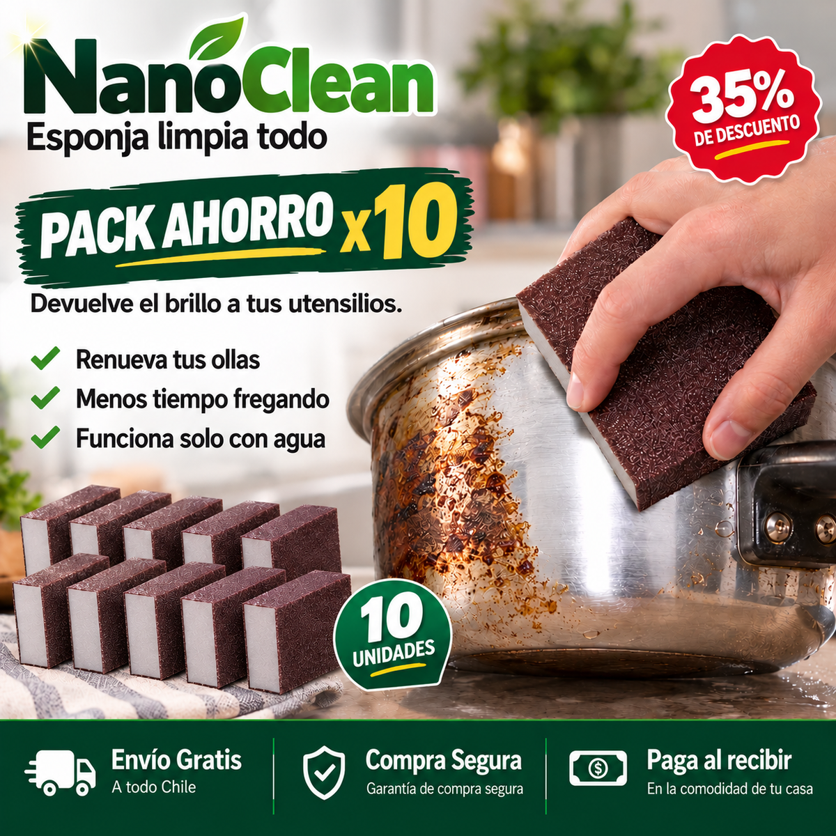 Esponja quita óxido NanoClean - Quita manchas difíciles fácilmente