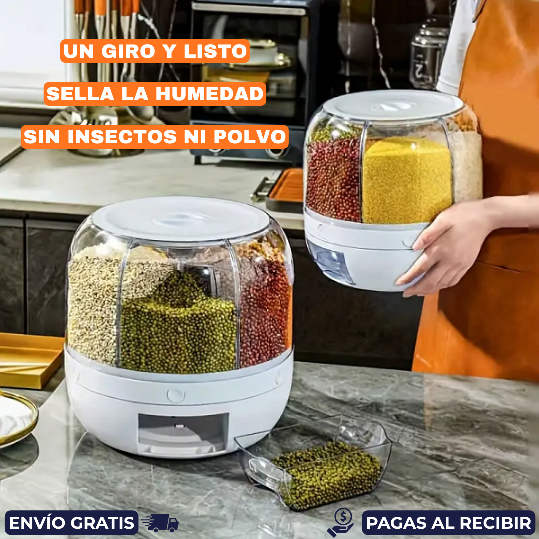 Dispensador Giratorio 6 en 1 – Alimentos frescos y siempre a mano