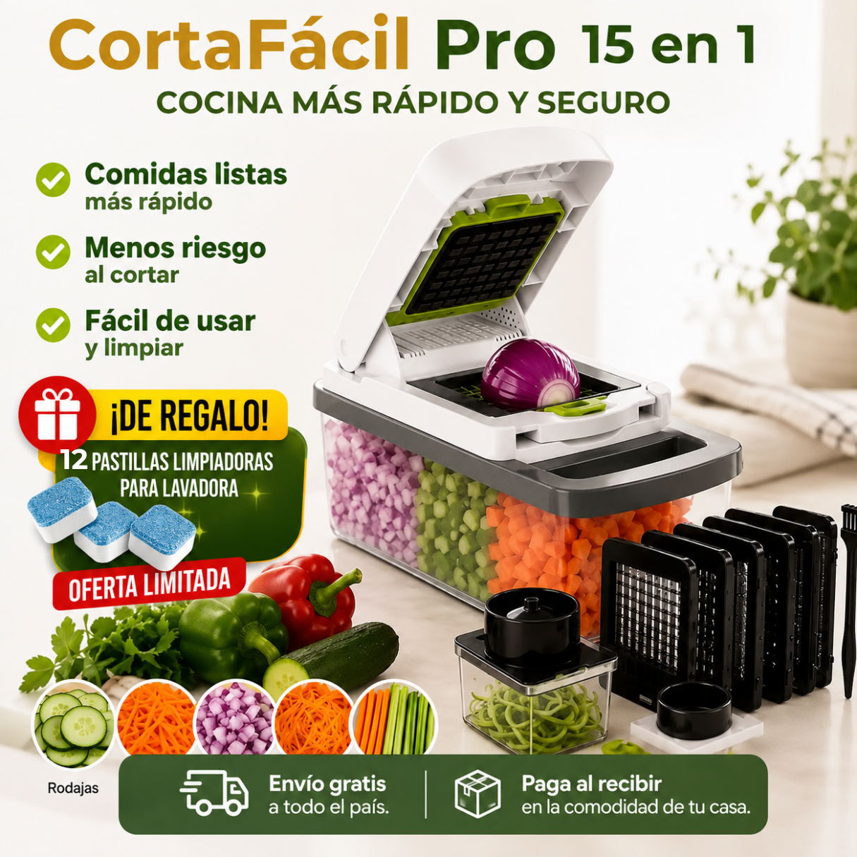 CortaFácil Pro 15 en 1 - Reduce el tiempo de preparación de tus comidas