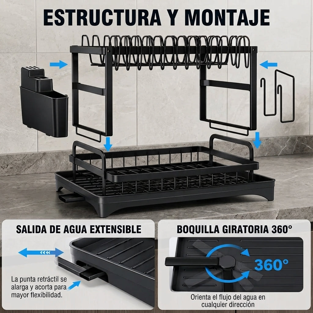 Escurridor de platos de 2 niveles - Todo en su lugar, todo ordenado